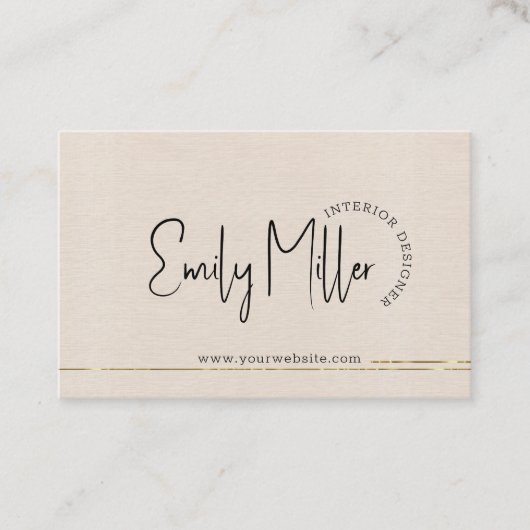 Beige Linen Innenarchitektur QR Code Gold Akzent Visitenkarte (Vorderseite)