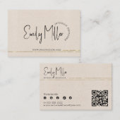 Beige Linen Innenarchitektur QR Code Gold Akzent Visitenkarte (Vorne/Hinten)