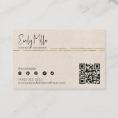 Beige Linen Innenarchitektur QR Code Gold Akzent Visitenkarte (Rückseite)