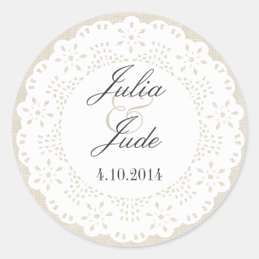 Beige Linen & Lace Doilie: Rundaufkleber Runder Aufkleber (Vorderseite)
