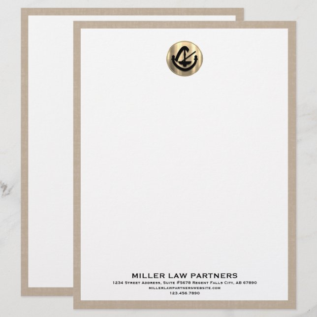 Beige Linen Legal Letterhead Briefbogen (Vorne/Hinten)