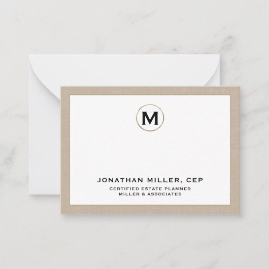 Beige Linen Luxury Gold Erstlogo Mitteilungskarte (Vorderseite)
