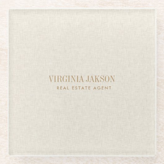 Beige Linen Monogram Glasuntersetzer (Vorderseite)