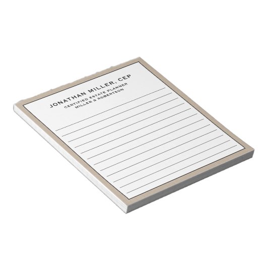 Beige Linen Name Name Unternehmen Notepad Notizblock (angewinkelt)