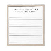 Beige Linen Name Name Unternehmen Notepad Notizblock (Vorderseite)