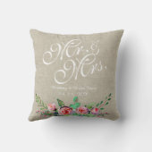 Beige Linen Rustic Floral Mr. Wedding Kissen (Rückseite)