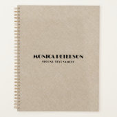 Beige Linen Schwarze Typografie Minimalistisches D Planer (Vorderseite)