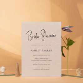 Beige Linen Simple Black Script Brautparty Einladung