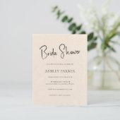 Beige Linen Simple Black Script Brautparty Einladung (Stehend Vorderseite)