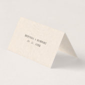 Beige Linen Simple Black Script Wedding Platzkarte Visitenkarten (Rückseite)