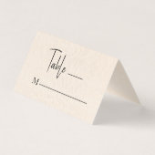 Beige Linen Simple Black Script Wedding Platzkarte Visitenkarten (Vorderseite)