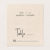 Beige Linen Simple Black Script Wedding Platzkarte Visitenkarten (Außenseite Aufgefaltet)