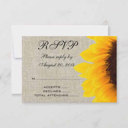 Beige Linen Sunflower Rustic Wedding RSVP Karte (Vorderseite)