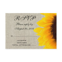 Beige Linen Sunflower Rustic Wedding RSVP