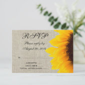 Beige Linen Sunflower Rustic Wedding RSVP Karte (Stehend Vorderseite)