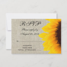 Beige Linen Sunflower Rustic Wedding RSVP Karte
