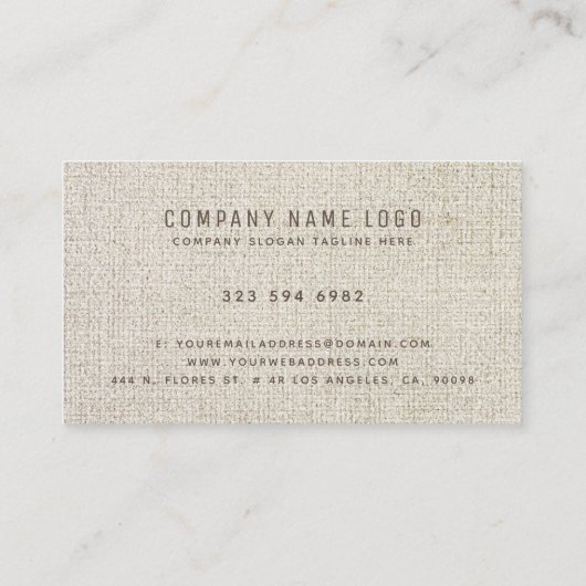 Beige Linen Textur Berufliche Bio Optik Visitenkarte (Rückseite)