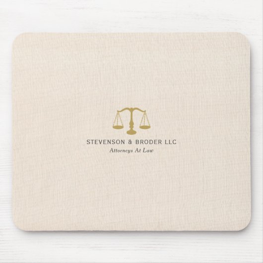 Beige Linen Texture & Gold Justice Scale Mousepad (Vorne)
