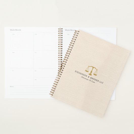 Beige Linen Texture & Gold Justice Scale Planer (Anzeige)