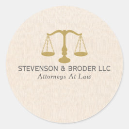 Beige Linen Texture & Gold Justice Scale Runder Aufkleber