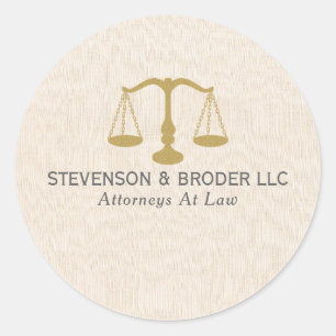 Beige Linen Texture & Gold Justice Scale Runder Aufkleber