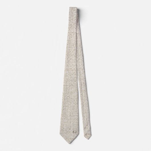 Beige Linen Texture Monogram Krawatte (Vorderseite)