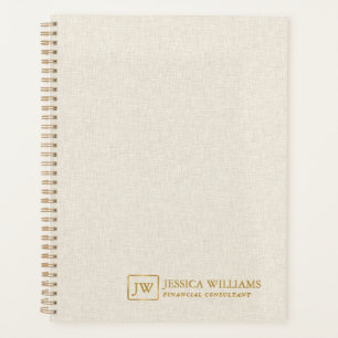 Beige Linen Texture Personalisiert Gold Typografie Planer
