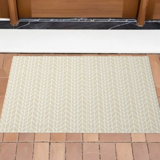 Beige Linen Traditionelles, modernes Herringbone Fußmatte