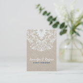 Beige Linen White Floral Lace Event Designer Visitenkarte (Stehend Vorderseite)