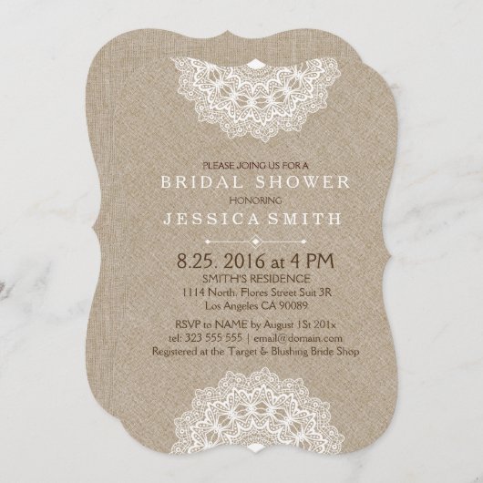 Beige Linen White Lace Brautparty laden Einladung (Vorne/Hinten)