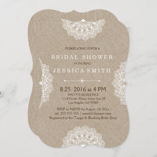Beige Linen White Lace Brautparty laden Einladung (Vorne/Hinten)