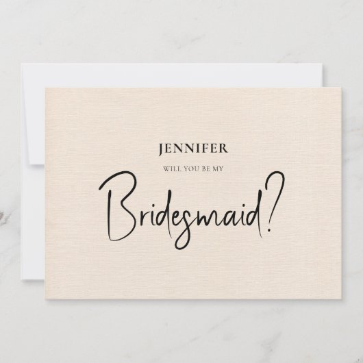 Beige Linen White Script werden Sie meine Bridesma Einladung (Vorderseite)