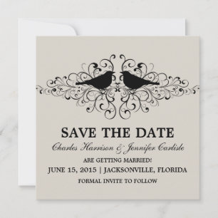 Beige Love Bird Swirls Save the Date Einladung