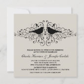Beige Love Bird Wirbel Hochzeit Einladung (Vorderseite)