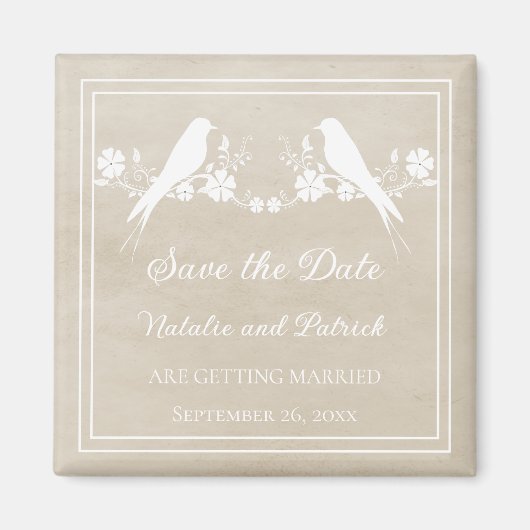 Beige Lovebird Floral Save the Date Magnet (Vorne)