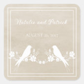 Beige Lovebird Floral Wedding Stickers (Vorderseite)