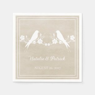 Beige Lovebird Floral Wedpaper Napkins Serviette