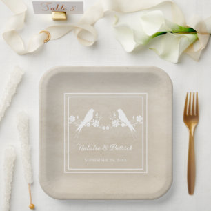 Beige Lovebirds Blumenzwiebelpapier-Teller Pappteller