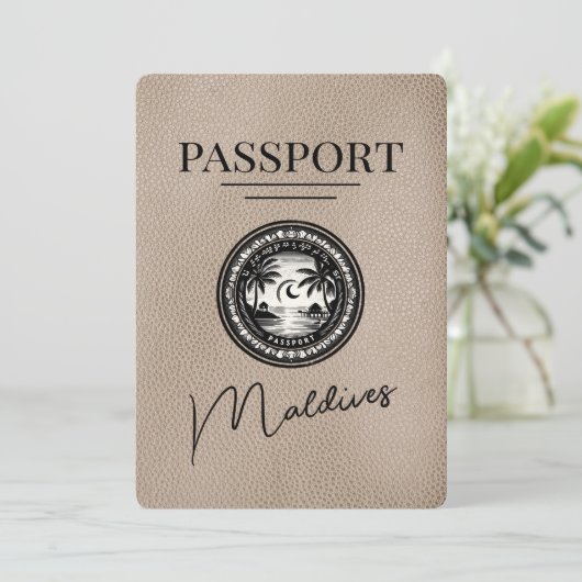 Beige Maldives Passport Save the Date (Stehend Vorderseite)