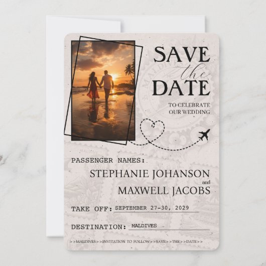 Beige Maldives Passport Save the Date (Rückseite)