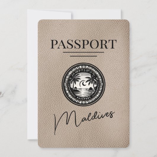 Beige Maldives Passport Save the Date (Vorderseite)