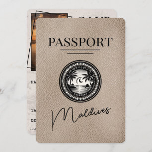 Beige Maldives Passport Save the Date