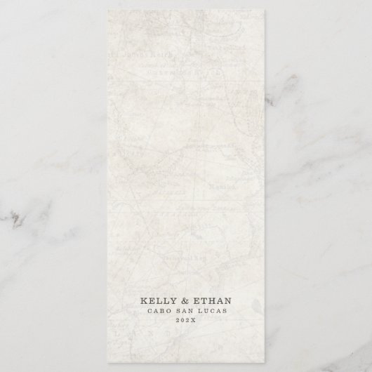 Beige Map-Hochzeit in Urlaubsort Menükarte (Rückseite)