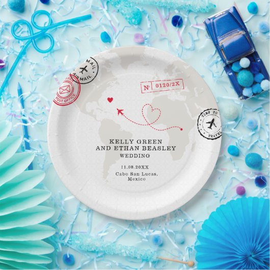 Beige Map-Hochzeit in Urlaubsort Pappteller (Party)