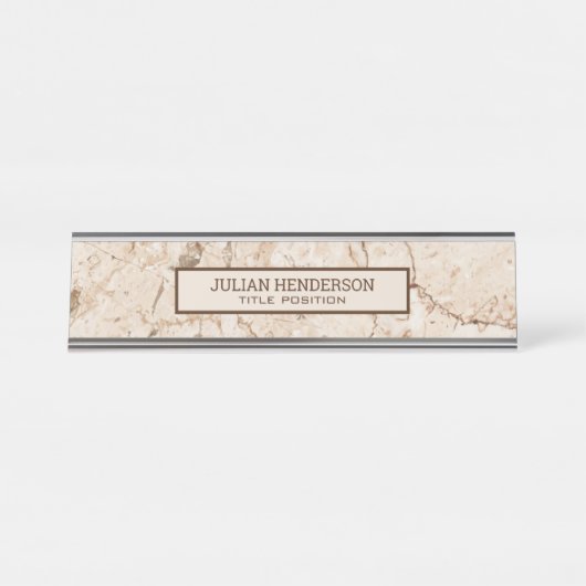 Beige Marble Brown Grain Schreibtischnamensplakette (Vorderseite )