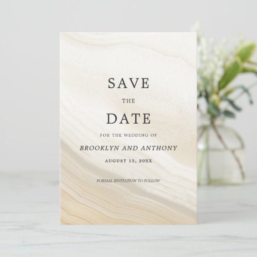 Beige Marble Stone Save The Date (Stehend Vorderseite)