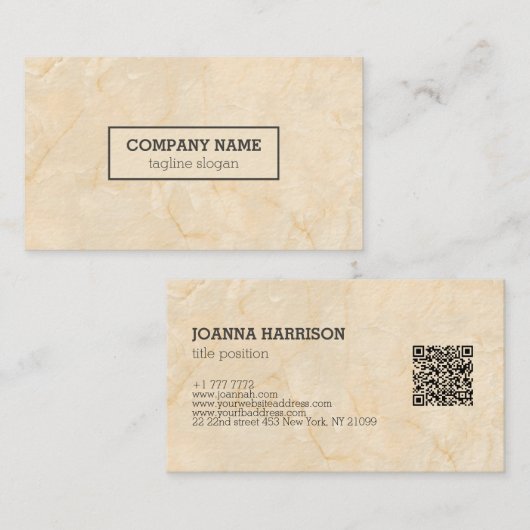 Beige Marbled QR-Code Visitenkarte (Vorne/Hinten)