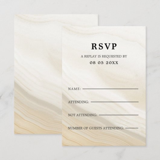 Beige Marbled RSVP Karte (Vorne/Hinten)