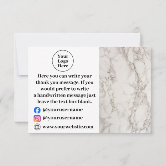 Beige Marmor Danke Karte (Rückseite)