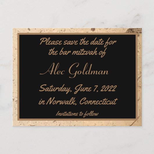 Beige Marmor Save the Date Postkarte (Vorderseite)